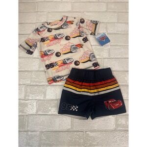 *NEW* 12M Disney Pixar Cars Lightning McQueen Rash Guard Swim Trunks Set UPF 50+